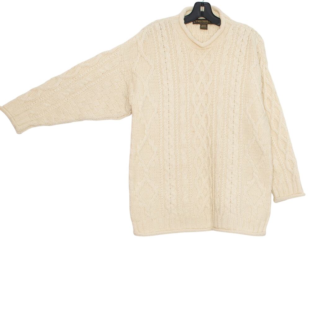 Inis Crafts Vintage Aran Cable Knit Chunky Fisherman Roll Neck Wool Sweater S - Picture 8 of 9